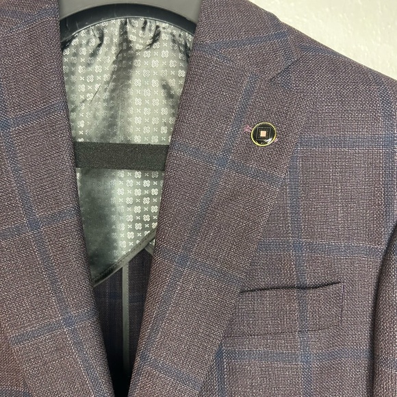 🔥 NWT Ted Baker London Men’s Blazer – Plum Check Windowpane – Size 38R - Picture 6 of 11